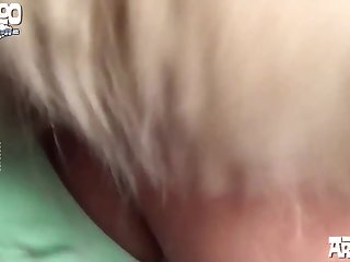 Between Them To The Blonde Fringed Opening To Her Pussy